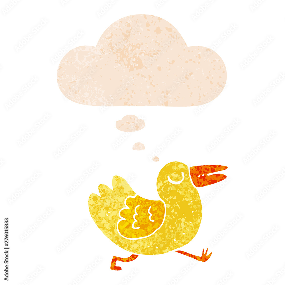 cartoon bird and thought bubble in retro textured style cartoon bird and thought bubble in retro textured style