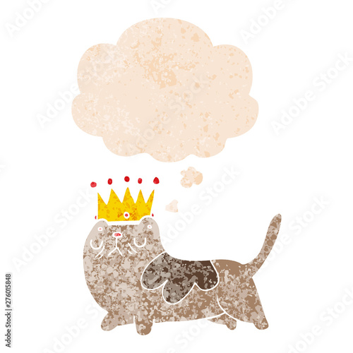 cartoon arrogant cat and thought bubble in retro textured style