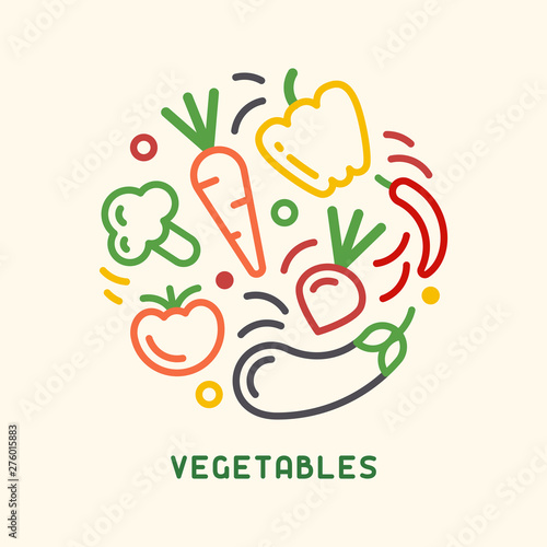 Round form set of vegetables icons in linear style photo
