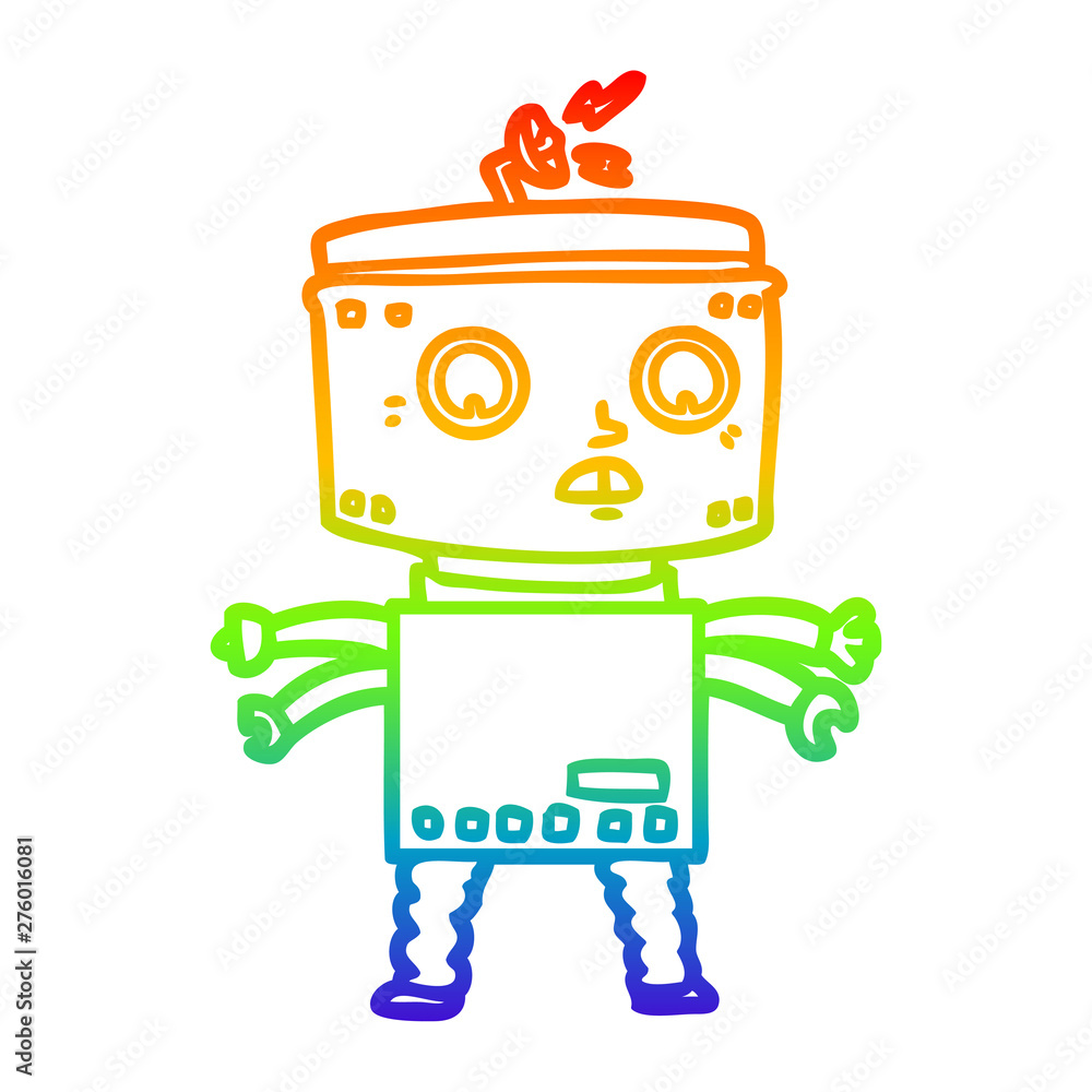 Naklejka premium rainbow gradient line drawing cartoon robot