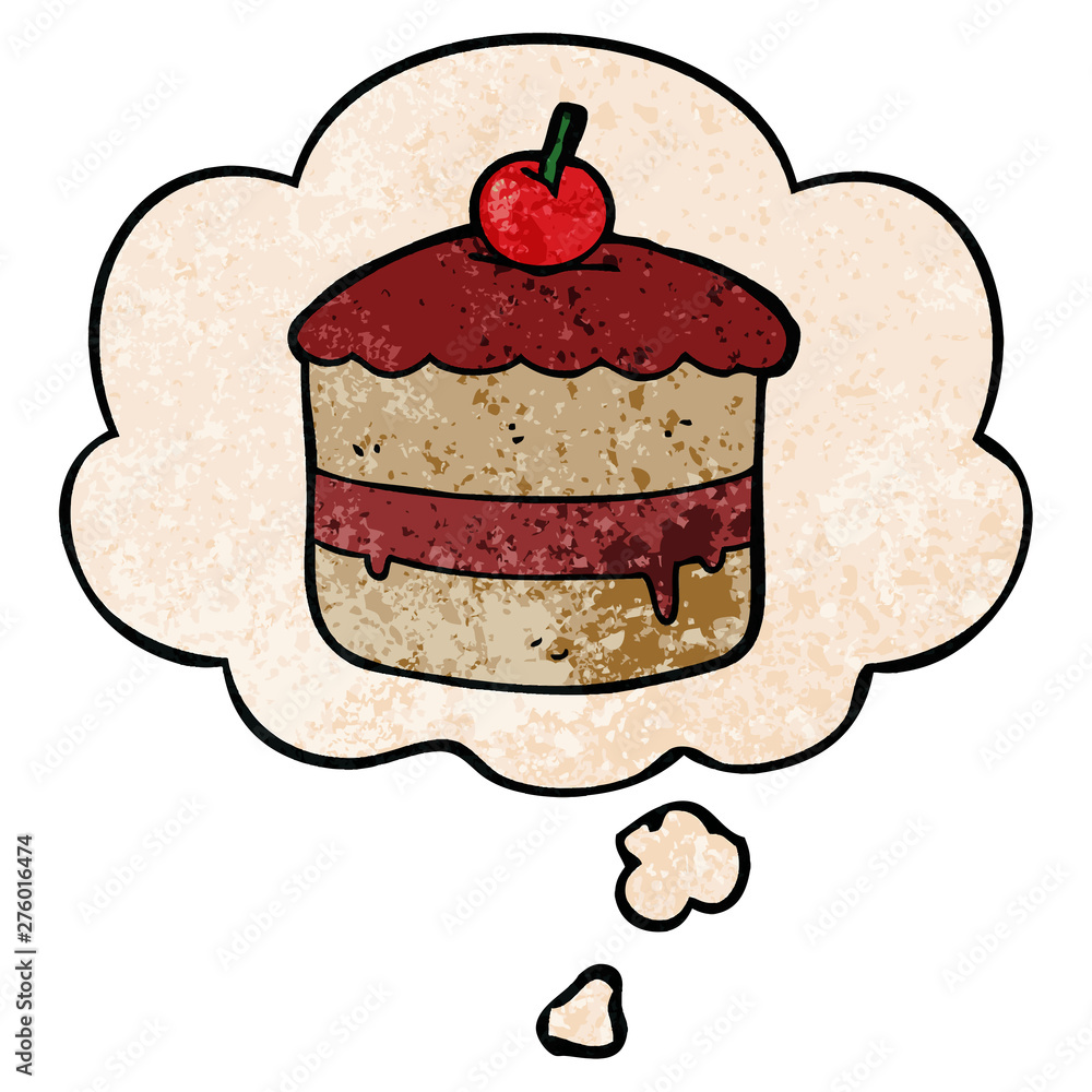 cartoon cake and thought bubble in grunge texture pattern style cartoon cake and thought bubble in grunge texture pattern style
