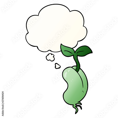 cartoon sprouting seed and thought bubble in smooth gradient style