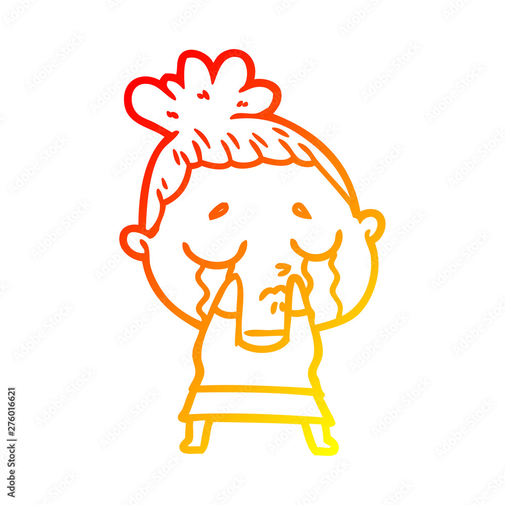 warm gradient line drawing cartoon crying woman