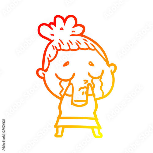 warm gradient line drawing cartoon crying woman