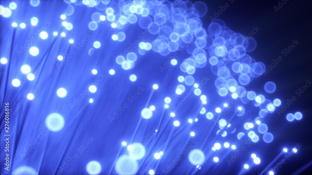 Millions of fiber optic cables transmit signal in a chaotic motion. Red