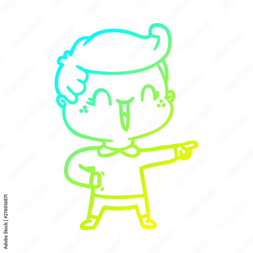 cold gradient line drawing cartoon laughing boy pointing