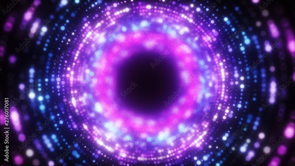 Bright abstract wavy motion background. Neon ultraviolet lamps. Glowing points of the spiral tunnel. Bright bright points. laser light. Modern pink and blue color spectrum. 3d illustration Bright abstract wavy motion background. Neon ultraviolet lamps. Glowing points of the spiral tunnel. Bright bright points. laser light. Modern pink and blue color spectrum. 3d illustration