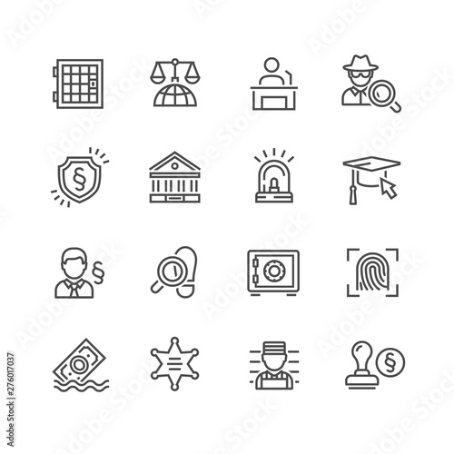 Law and Order Linear Vector Icons Set