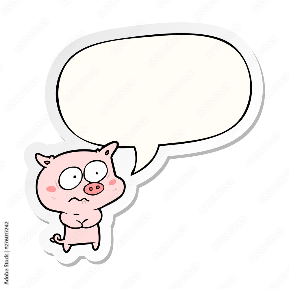 cartoon nervous pig and speech bubble sticker cartoon nervous pig and speech bubble sticker