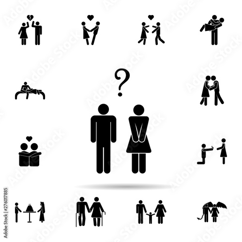 The relationship is questionable icon. Universal set of people in love for website design and development, app development