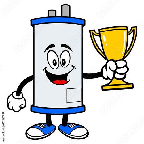 Water Heater with a Trophy - A cartoon illustration of a Water Heater Mascot with a Trophy.