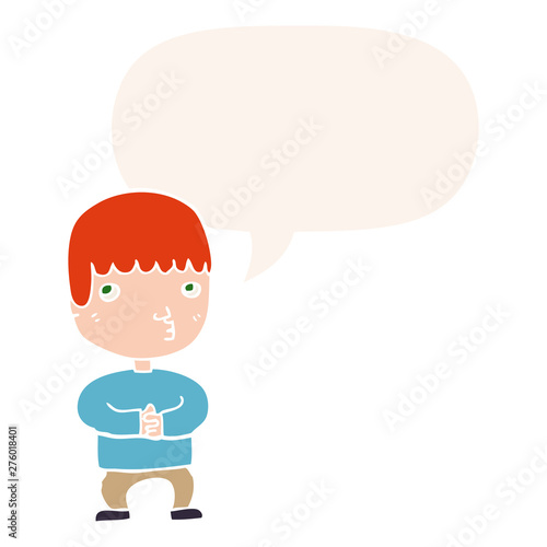 cartoon man thinking and speech bubble in retro style