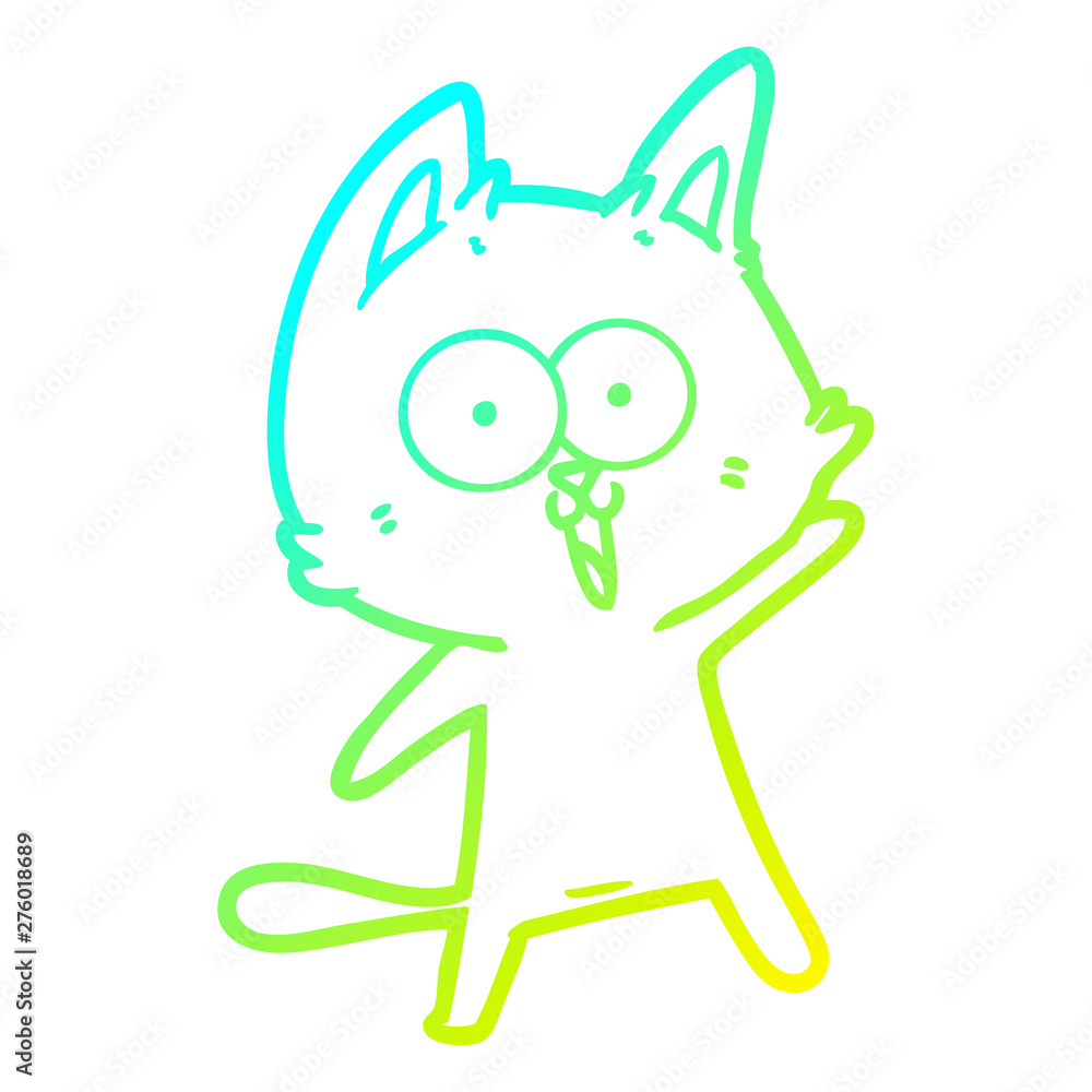 Obraz premium cold gradient line drawing funny cartoon cat