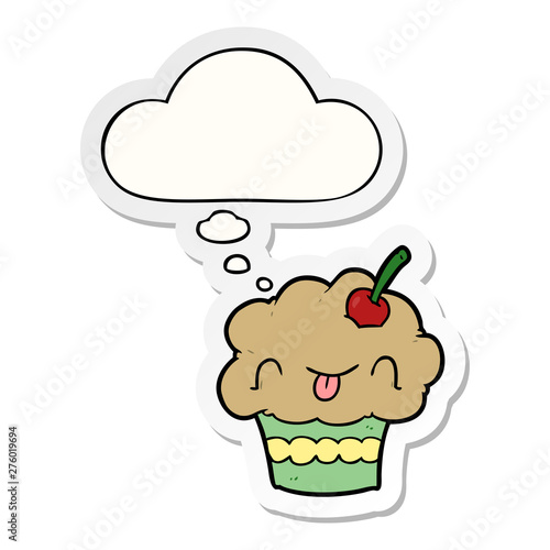 cartoon cupcake and thought bubble as a printed sticker