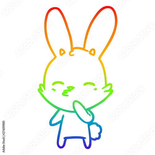 rainbow gradient line drawing curious bunny cartoon