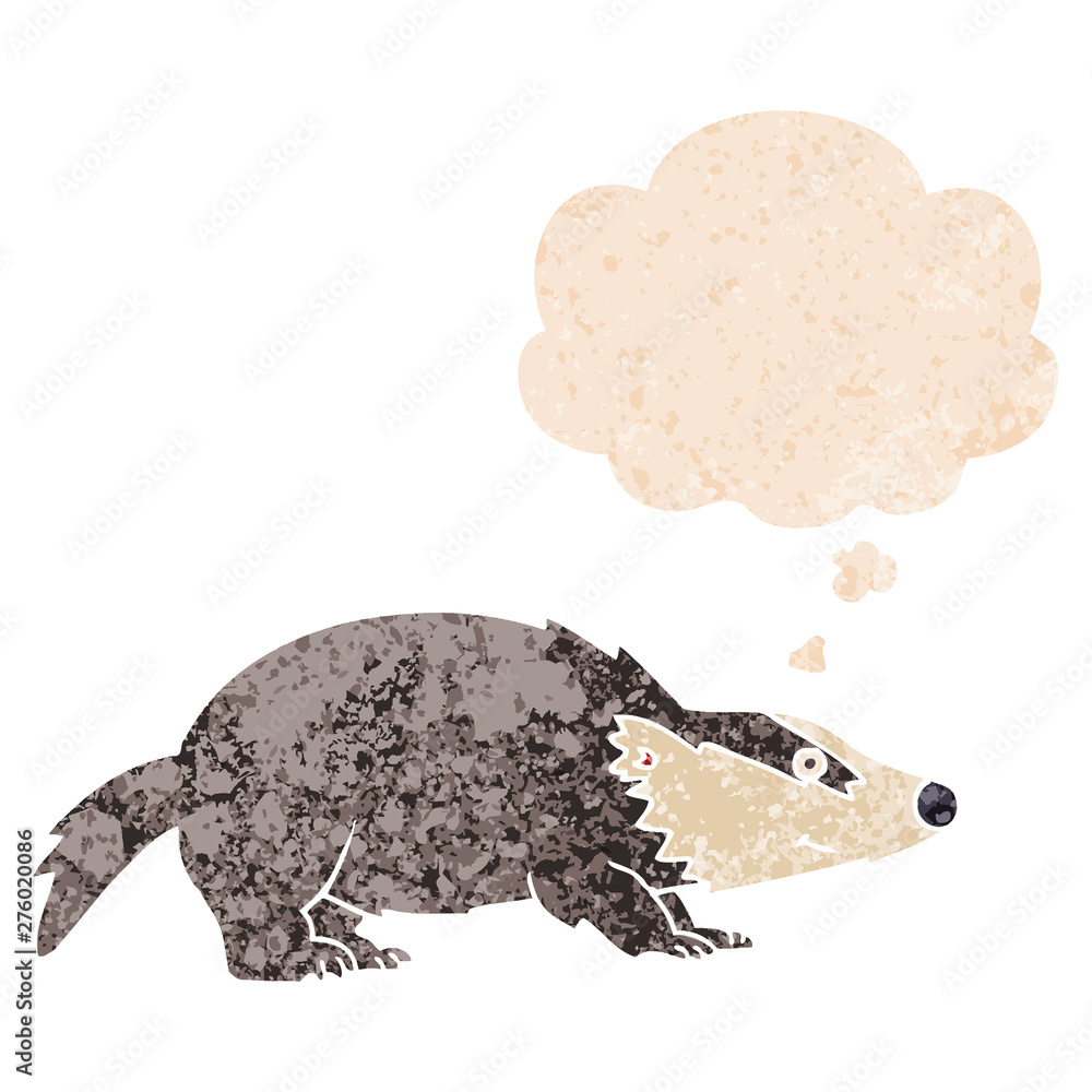 cartoon badger and thought bubble in retro textured style cartoon badger and thought bubble in retro textured style