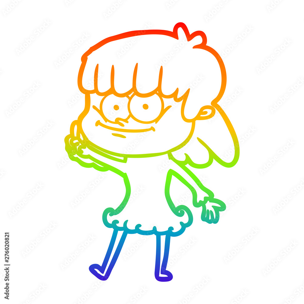 rainbow gradient line drawing cartoon smiling woman rainbow gradient line drawing cartoon smiling woman