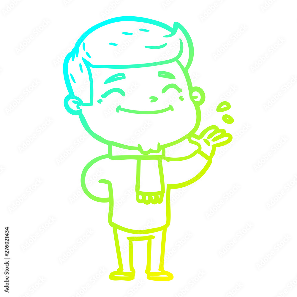 cold gradient line drawing happy cartoon man