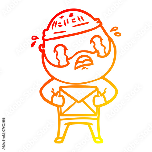 warm gradient line drawing cartoon bearded man crying