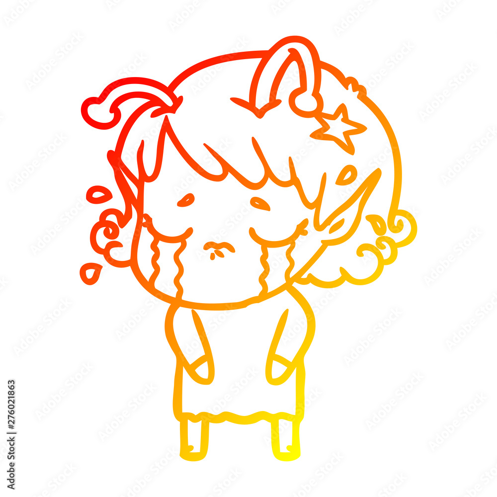 warm gradient line drawing cartoon crying alien girl warm gradient line drawing cartoon crying alien girl