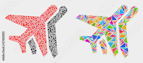 Airplanes collage icon of triangle elements which have various sizes and shapes and colors. Geometric abstract vector illustration of airplanes.
