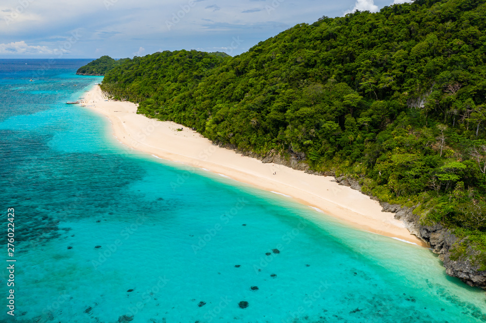 Aerial view of a beautiful, quiet tropical sandy beach (Puka Shell Beach, Boracay)