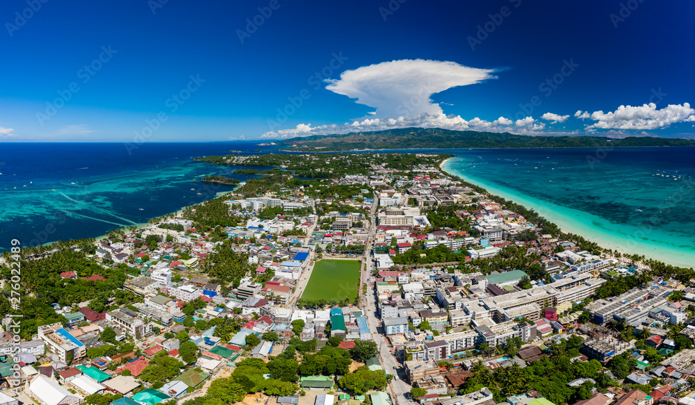 Aerial panorama of the tropical island of Boracay in the Philippines