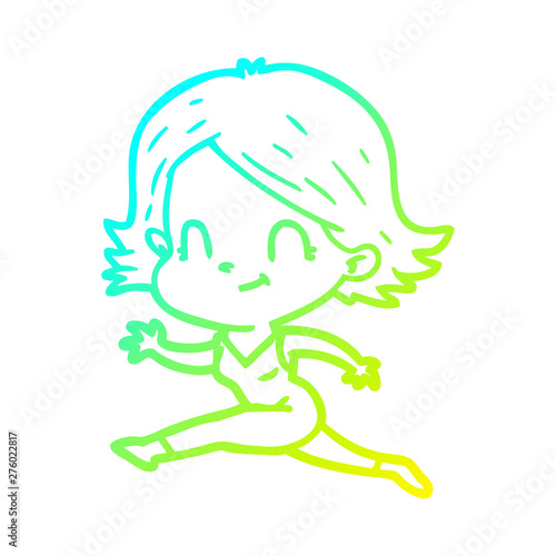 cold gradient line drawing cartoon friendly girl