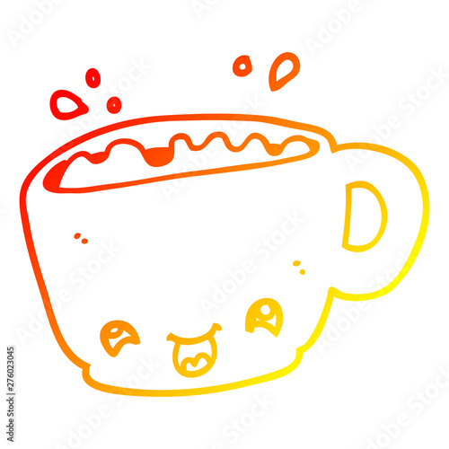 warm gradient line drawing cartoon cup of coffee