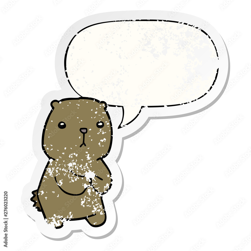 cartoon worried bear and speech bubble distressed sticker cartoon worried bear and speech bubble distressed sticker