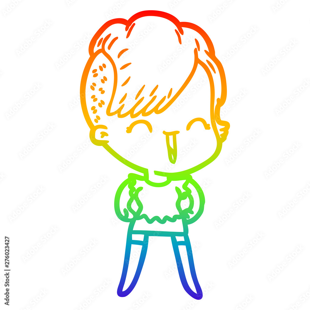 rainbow gradient line drawing cartoon happy hipster girl rainbow gradient line drawing cartoon happy hipster girl