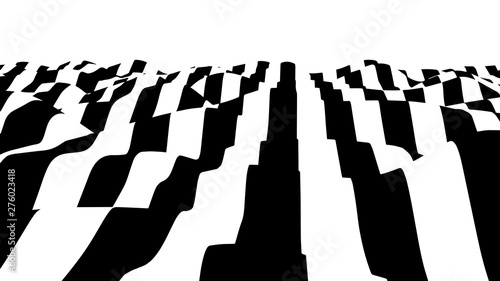 Optical illusion wave. Abstract 3d black and white illusions. Horizontal lines stripes pattern or background with wavy distortion effect. Vector illustration.