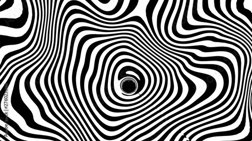 Optical illusion wave. Abstract 3d black and white illusions. Horizontal lines stripes pattern or background with wavy distortion effect. Vector illustration.