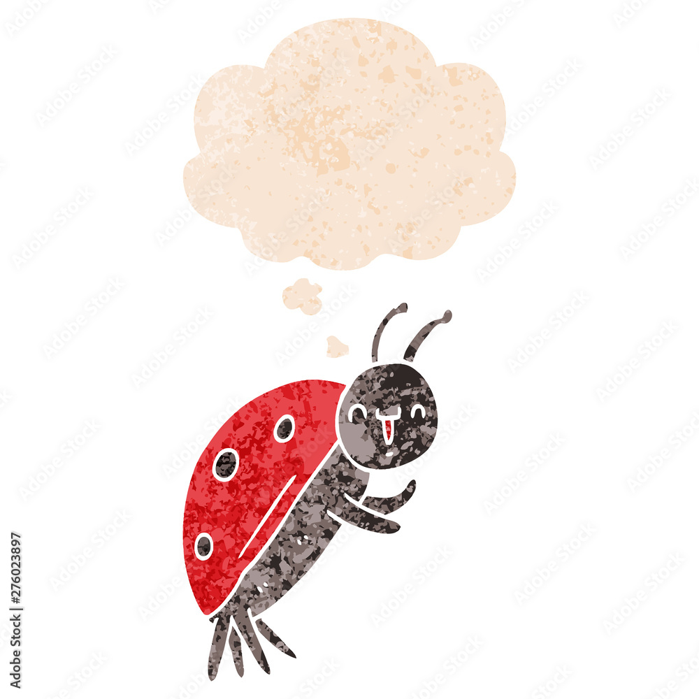 cute cartoon ladybug and thought bubble in retro textured style cute cartoon ladybug and thought bubble in retro textured style