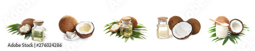 Canvas-taulu Set with coconut oil and nuts on white background