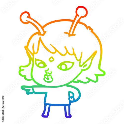 rainbow gradient line drawing pretty cartoon alien girl