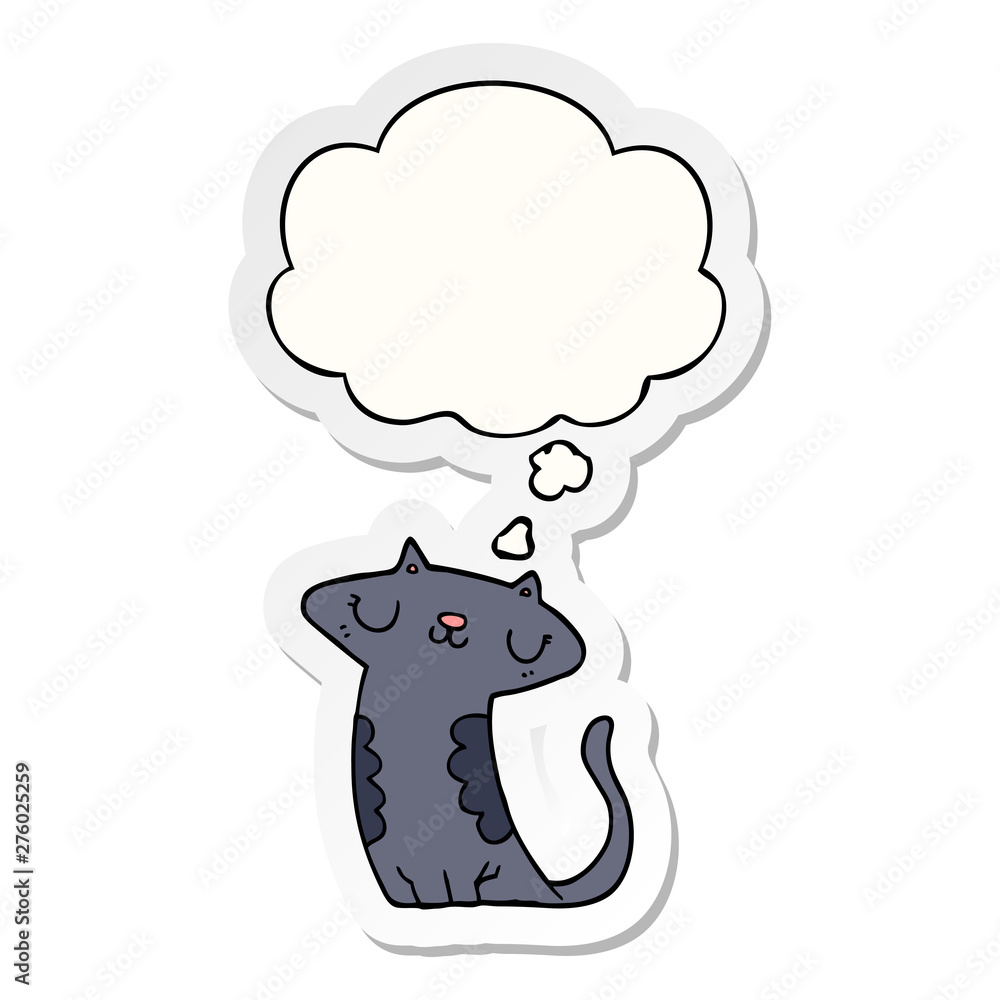 cartoon cat and thought bubble as a printed sticker cartoon cat and thought bubble as a printed sticker
