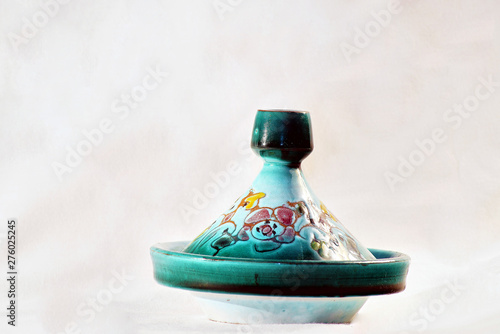 Joli tajine vert bleu fleuri