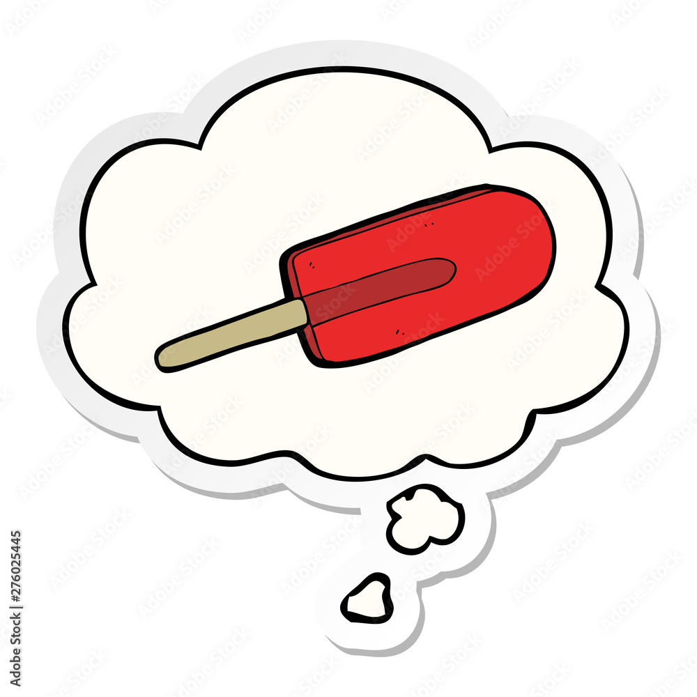 cartoon ice lolly and thought bubble as a printed sticker