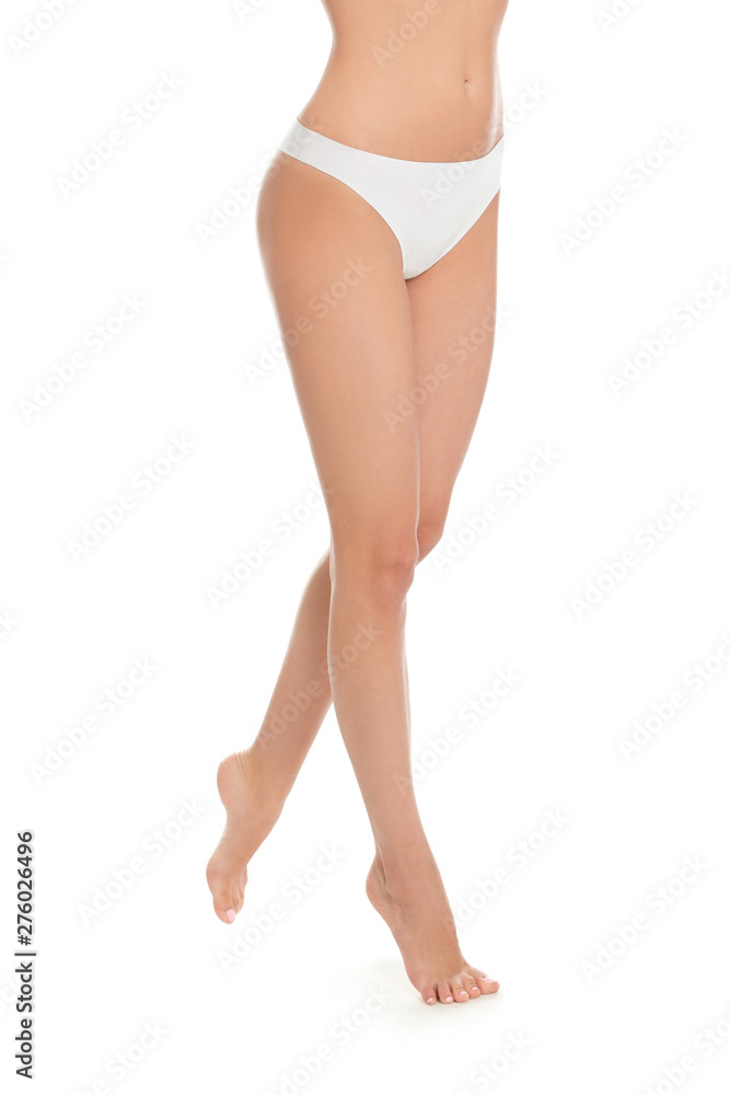 Slim young woman with smooth gentle skin on white background. Beauty and body care concept Slim young woman with smooth gentle skin on white background. Beauty and body care concept