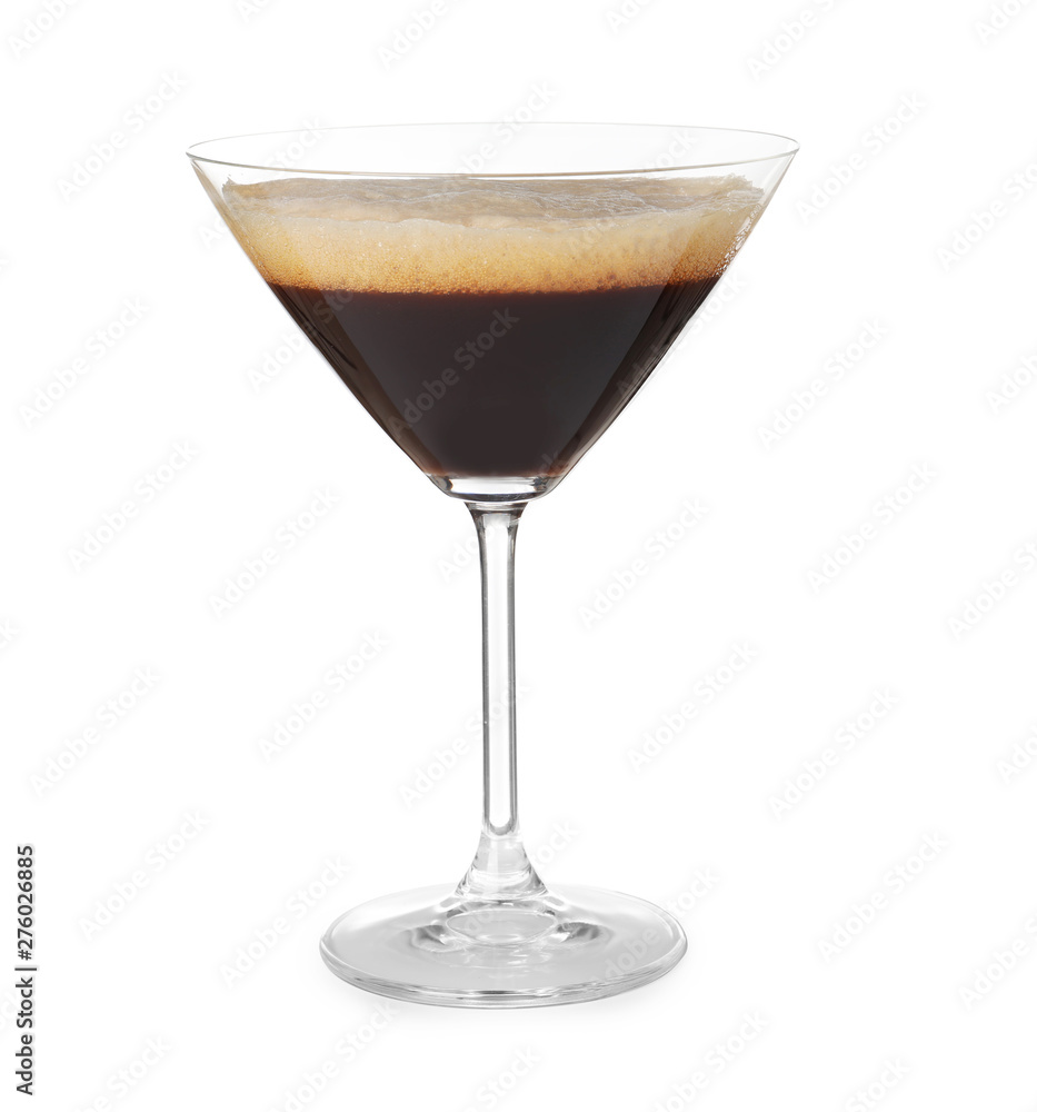 Glass of Espresso Martini on white background. Alcohol cocktail Glass of Espresso Martini on white background. Alcohol cocktail