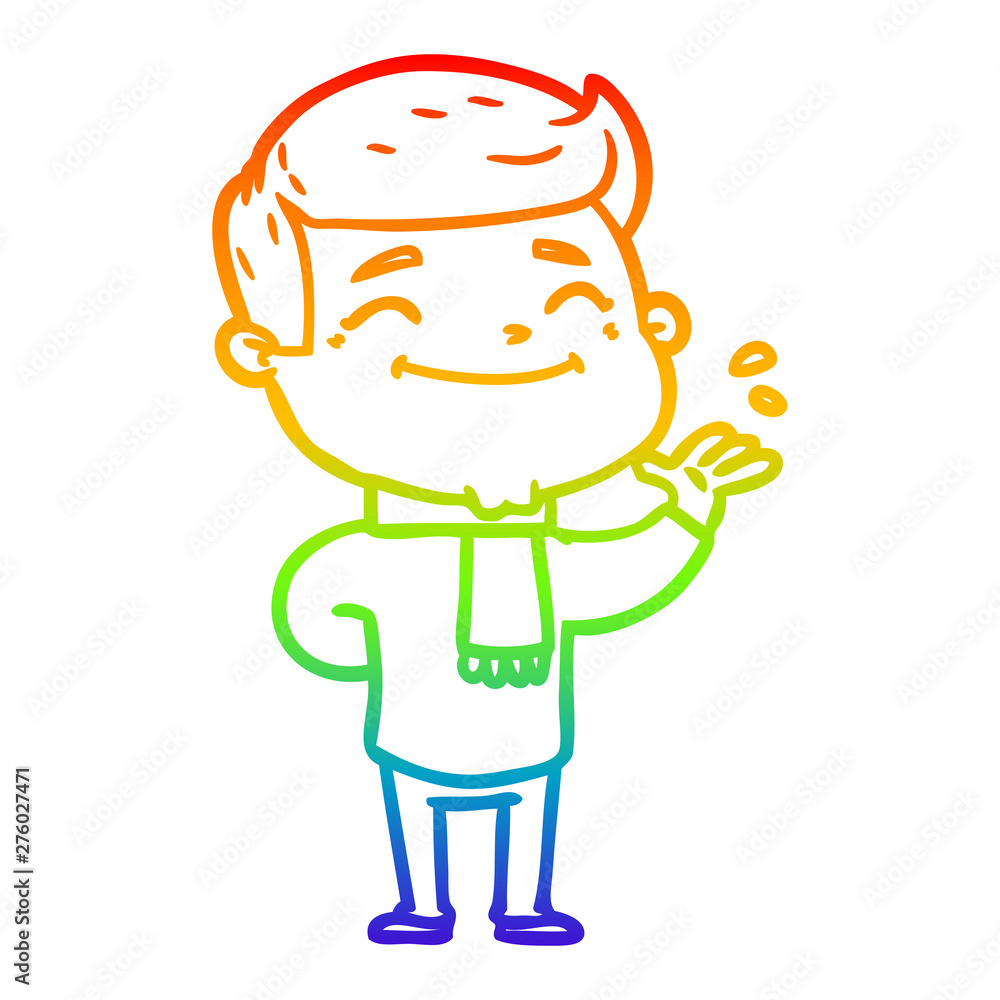 rainbow gradient line drawing happy cartoon man