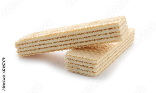 Delicious vanilla wafer sticks isolated on white
