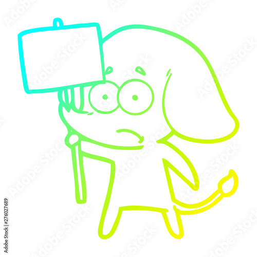 cold gradient line drawing cartoon unsure elephant with protest sign