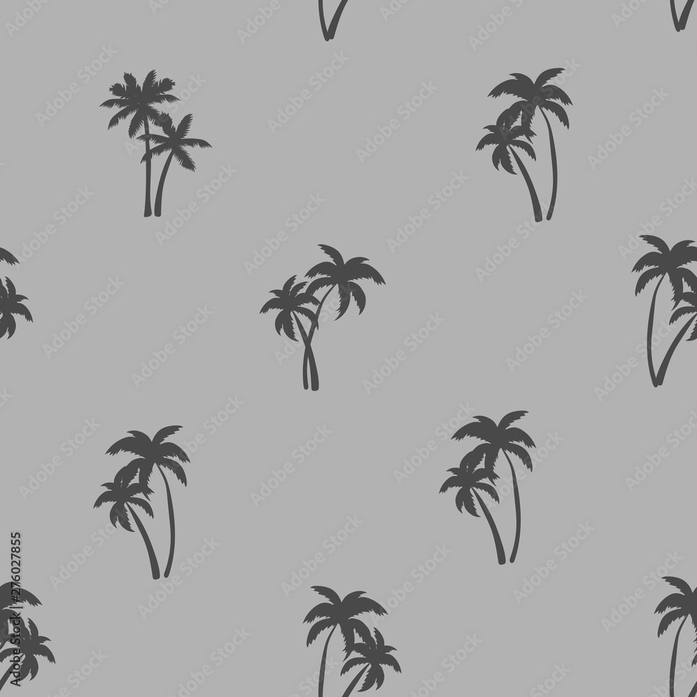 Half-drop seamless repeat pattern with ditsy charcoal gray palm tree silhouettes. Men's, boys, tropical beach, shirt print and more.