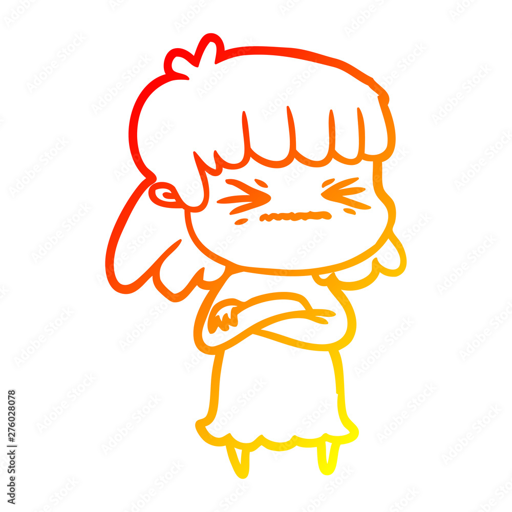 warm gradient line drawing cartoon angry girl warm gradient line drawing cartoon angry girl