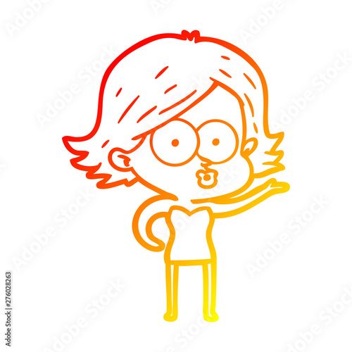 warm gradient line drawing cartoon girl pouting