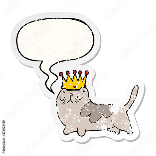 cartoon arrogant cat and speech bubble distressed sticker