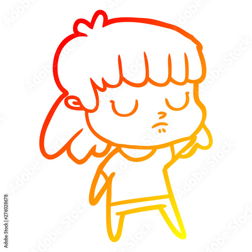 warm gradient line drawing cartoon indifferent woman