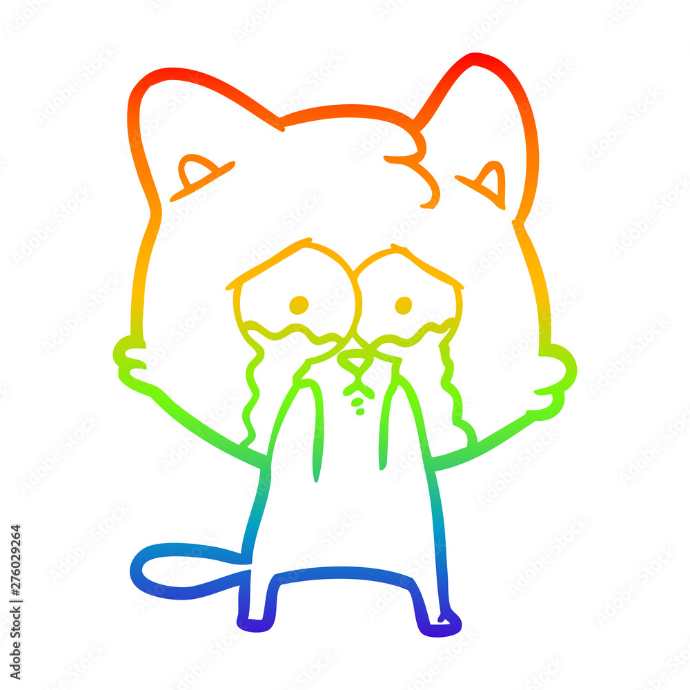 rainbow gradient line drawing cartoon crying cat rainbow gradient line drawing cartoon crying cat
